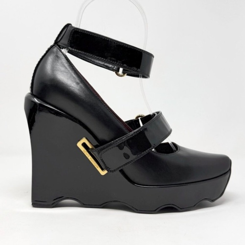 Louis Vuitton Black Leather Platform Heels Sandals EU 38.5‎ - Picture 4 of 10